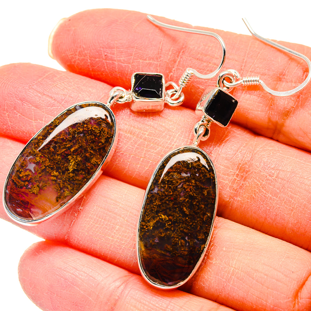 Plume Agate, Tanzanite Earrings handcrafted by Anasilvercos - EARR423015