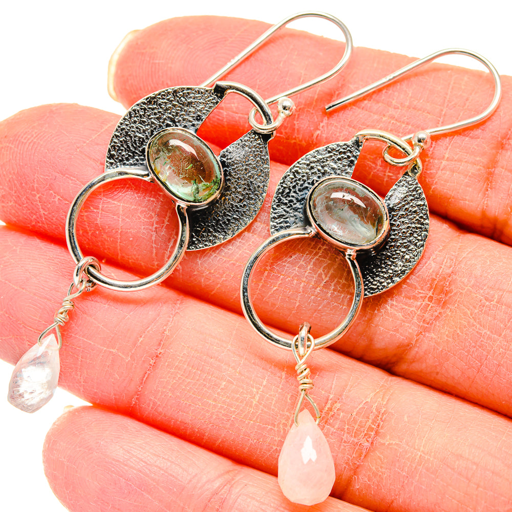 Aquamarine, Rainbow Moonstone Earrings handcrafted by Anasilvercos - EARR423016