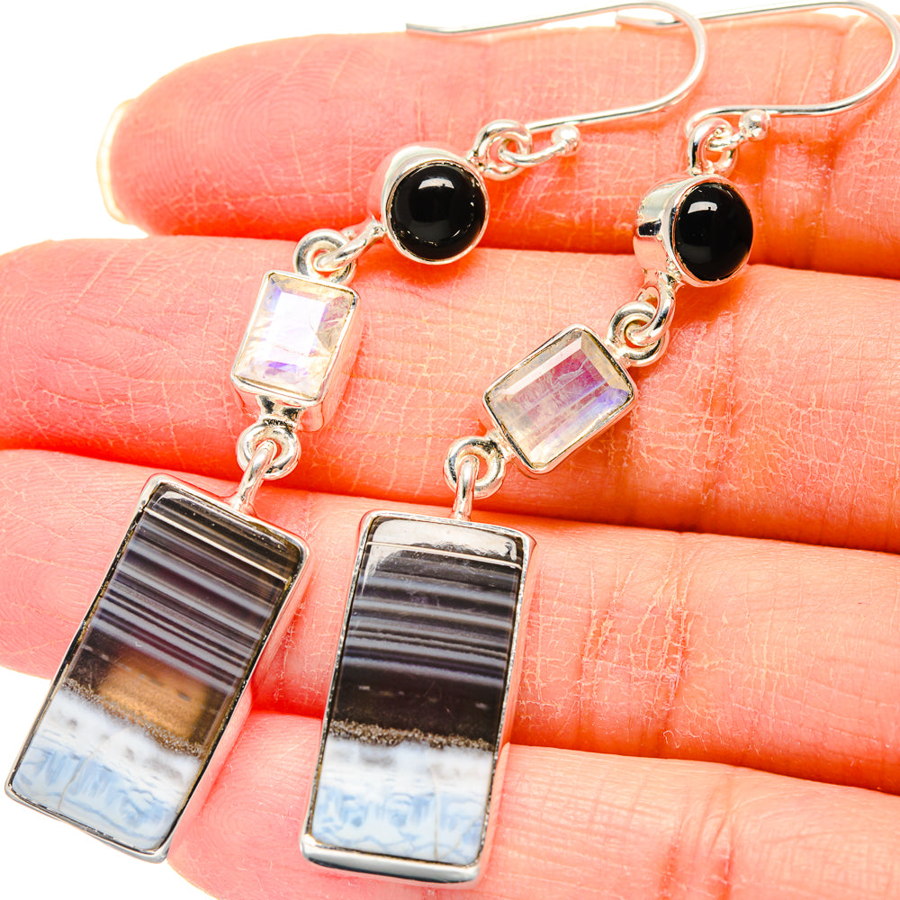 Owyhee Opal, Rainbow Moonstone, Black Onyx Earrings handcrafted by Anasilvercos - EARR423017