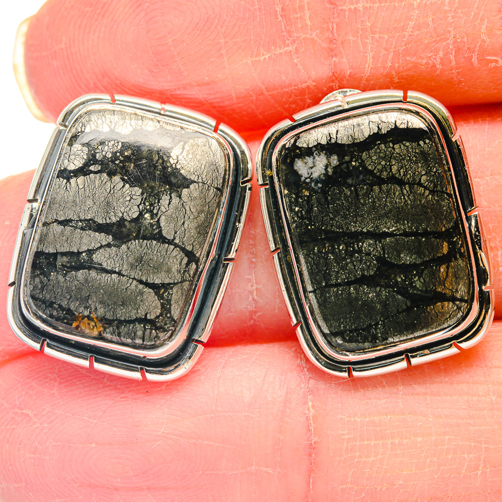 Pyrite In Black Onyx Earrings handcrafted by Anasilvercos - EARR423069