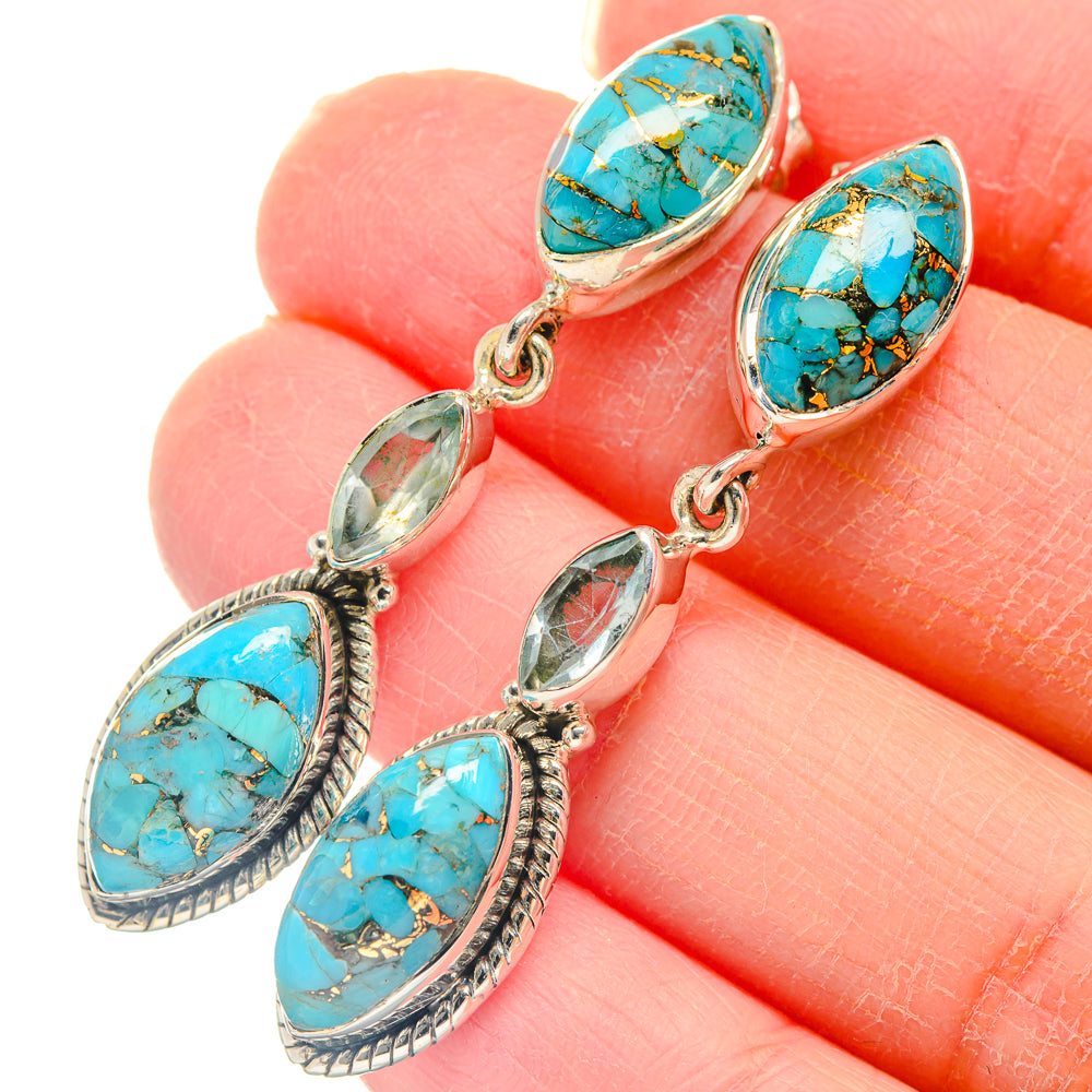 Blue Copper Composite Turquoise Earrings handcrafted by Anasilvercos - EARR423110
