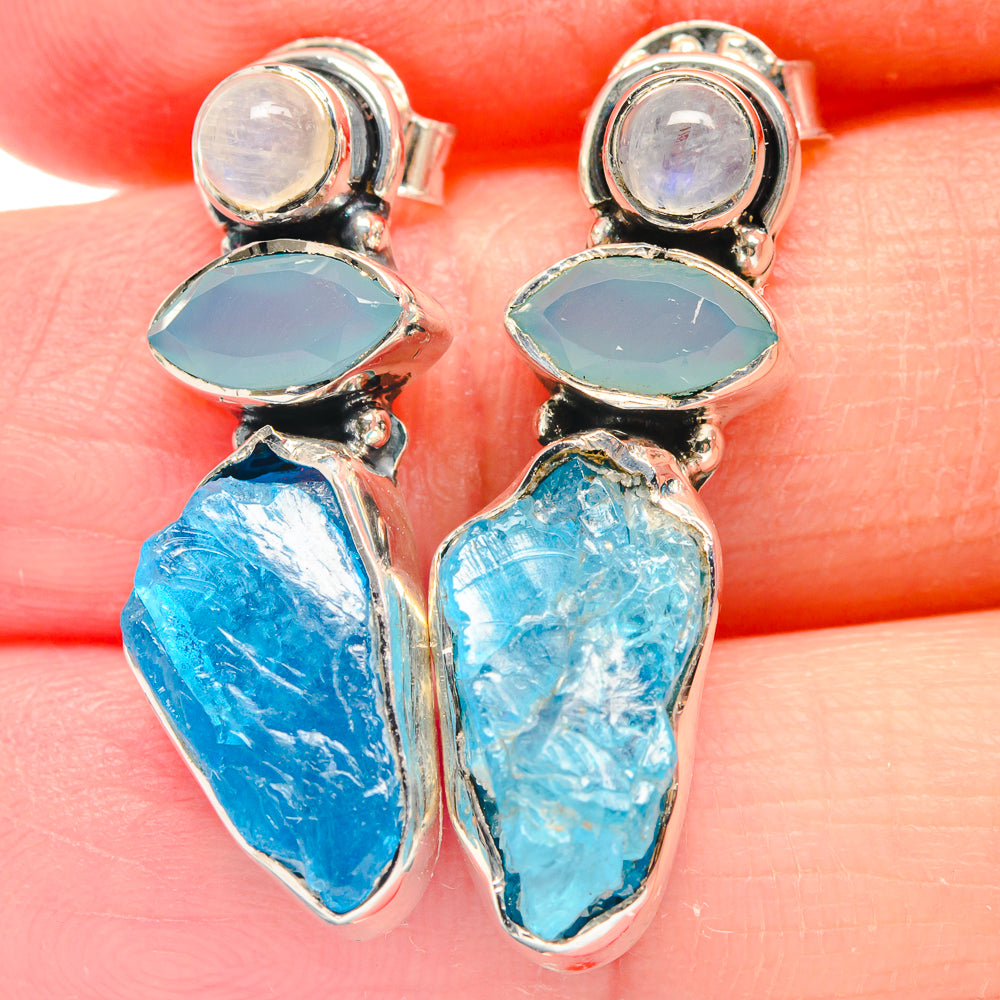 Apatite, Aqua Chalcedony, Rainbow Moonstone Earrings handcrafted by Anasilvercos - EARR423131