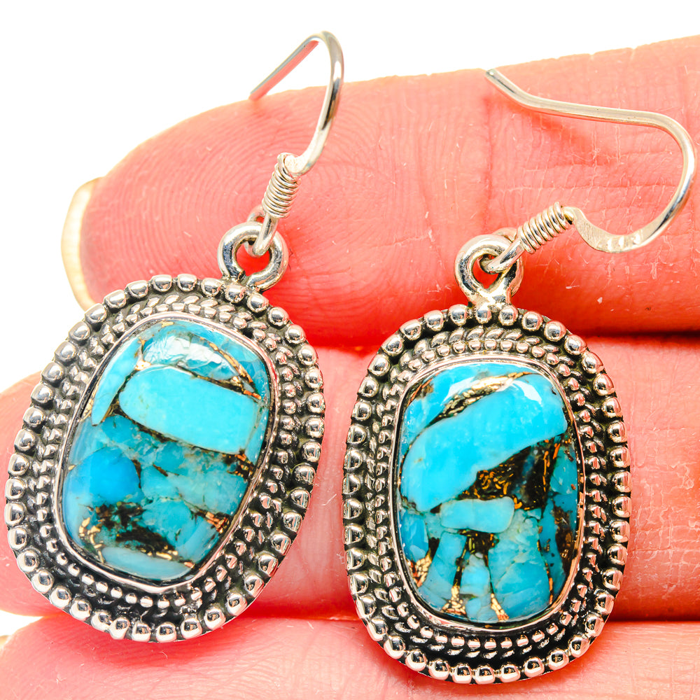 Blue Copper Composite Turquoise Earrings handcrafted by Anasilvercos - EARR423134