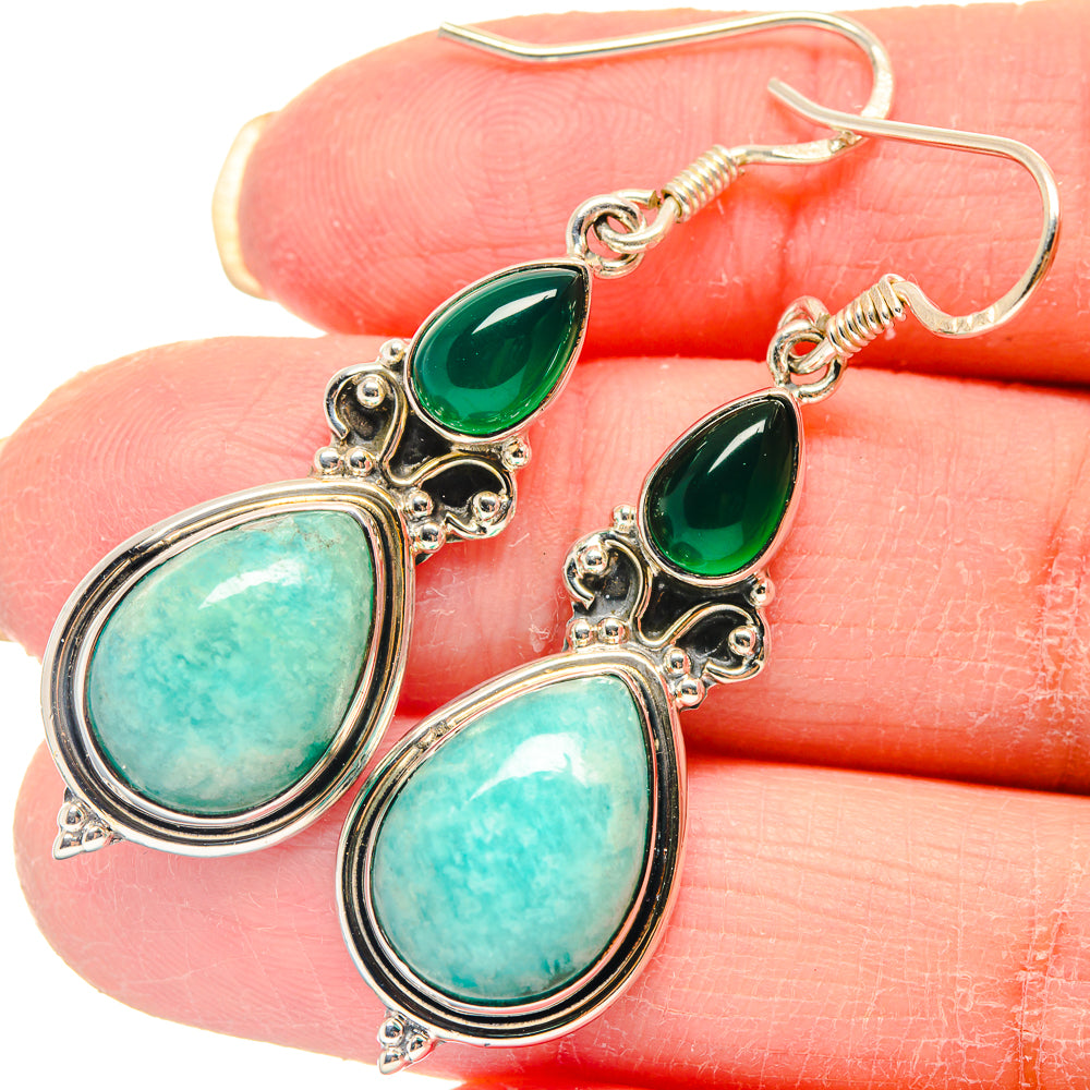 Amazonite, Green Onyx Earrings handcrafted by Anasilvercos - EARR423135