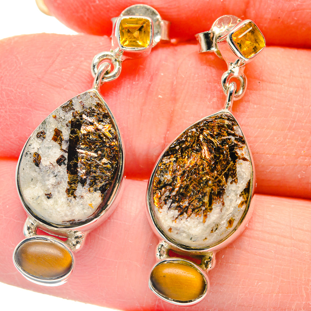 Astrophyllite, Tiger Eye, Citrine Earrings handcrafted by Anasilvercos - EARR423140