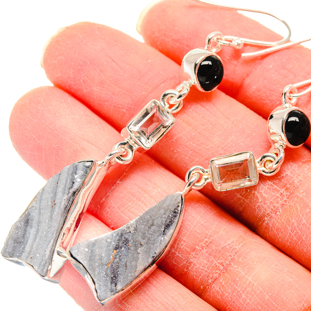Desert Druzy, White Quartz, Black Onyx Earrings handcrafted by Anasilvercos - EARR423145