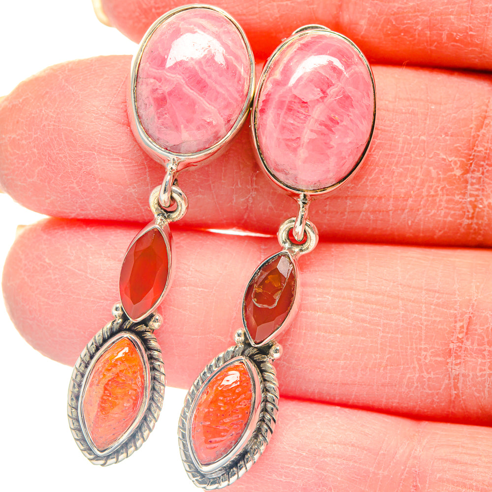 Rhodochrosite, Carnelian, Sponge Coral Earrings handcrafted by Anasilvercos - EARR423146