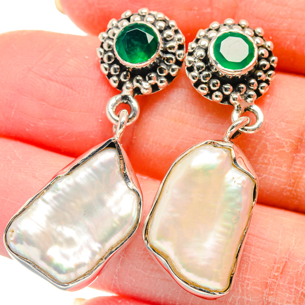 Mother Of Pearl, Green Onyx Earrings handcrafted by Anasilvercos - EARR423151
