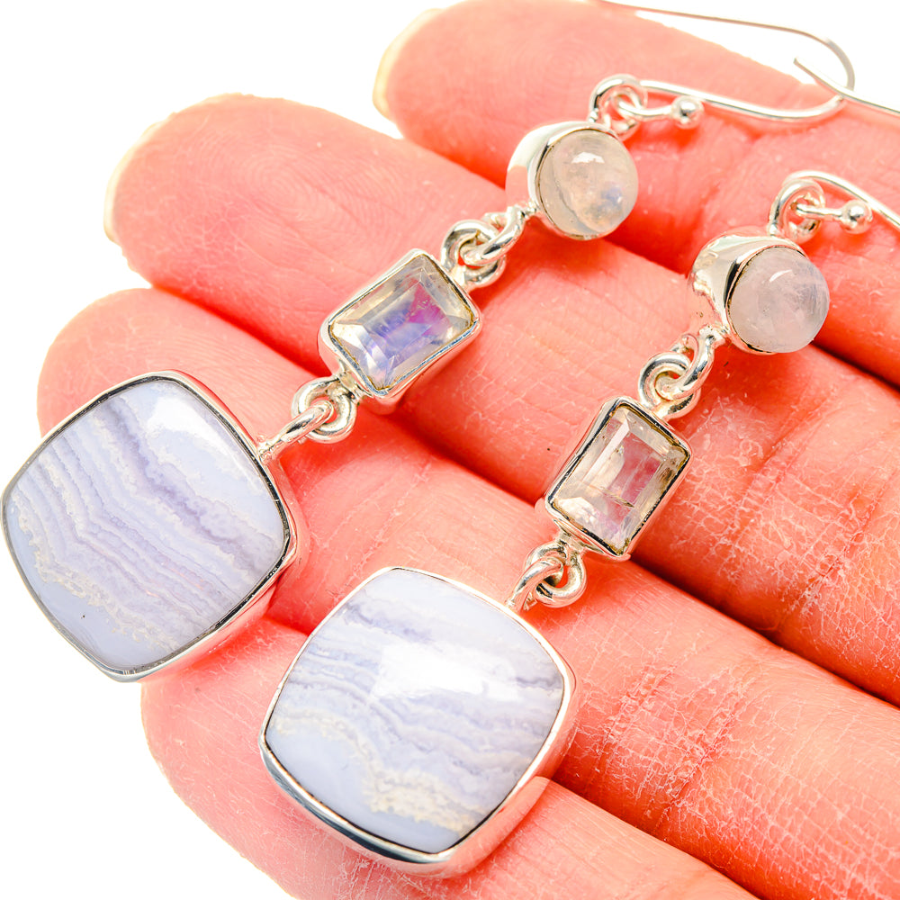 Blue Lace Agate, Rainbow Moonstone Earrings handcrafted by Anasilvercos - EARR423167