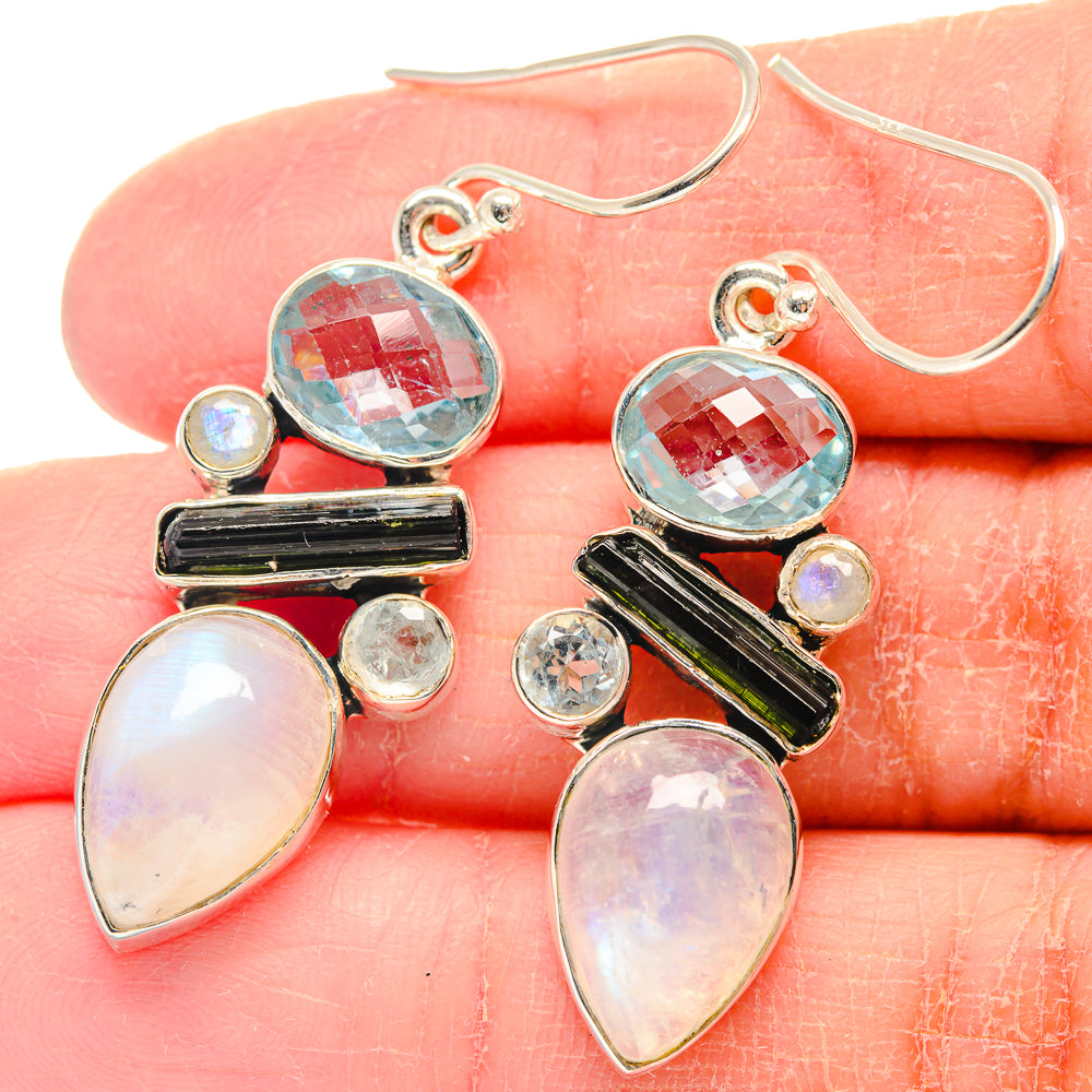 Rainbow Moonstone Earrings handcrafted by Anasilvercos - EARR423197