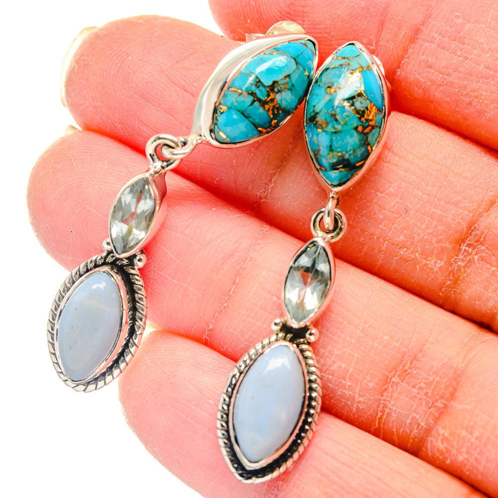 Blue Copper Composite Turquoise Earrings handcrafted by Anasilvercos - EARR423215