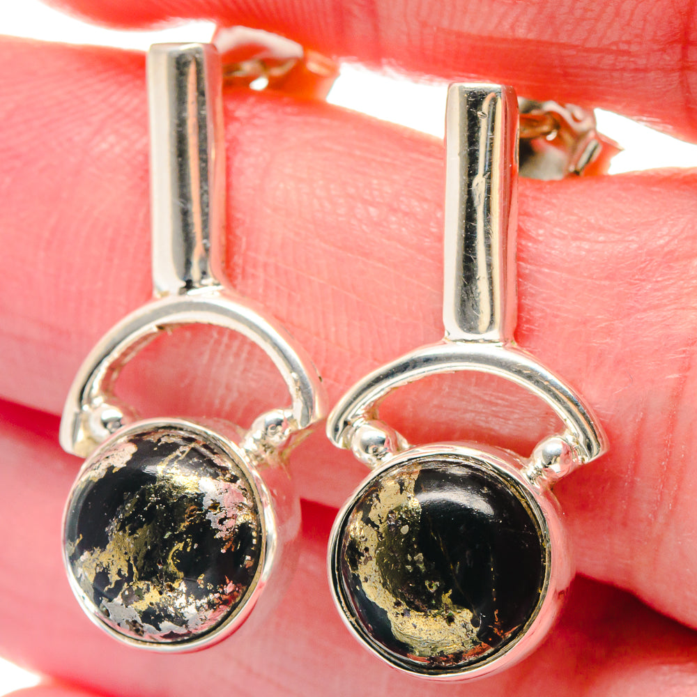 Pyrite In Black Onyx Earrings handcrafted by Anasilvercos - EARR423218