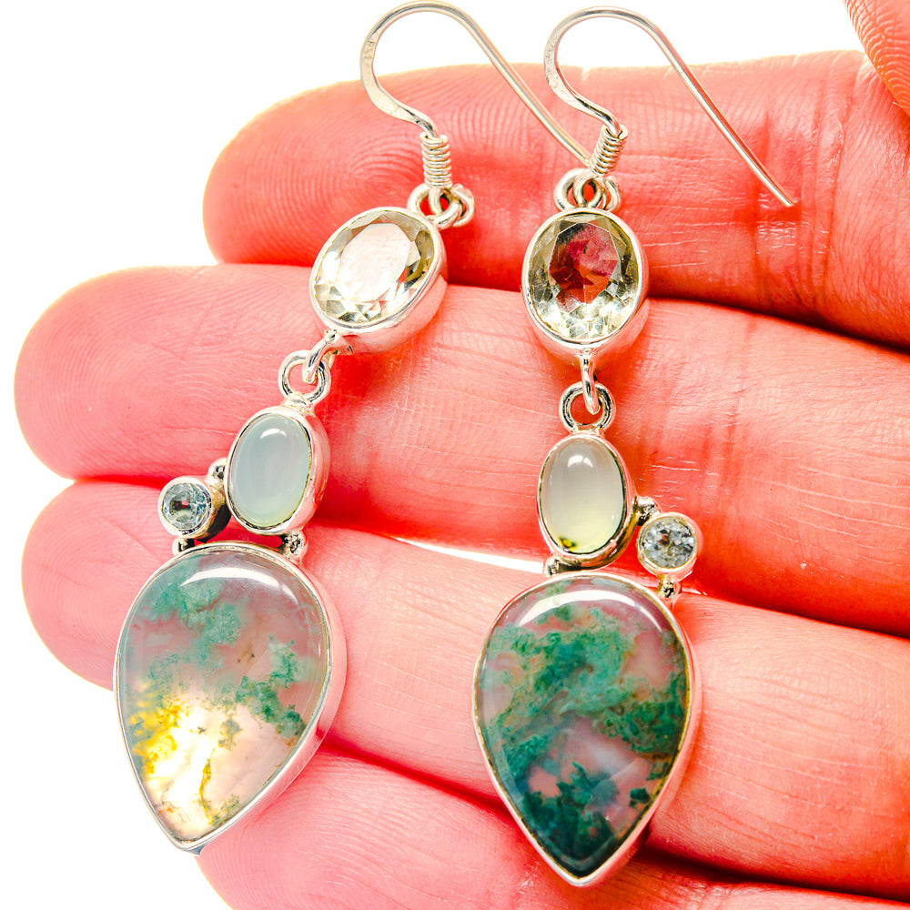 Green Moss Agate Earrings handcrafted by Anasilvercos - EARR423258