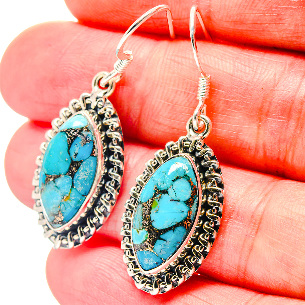Blue Copper Composite Turquoise Earrings handcrafted by Anasilvercos - EARR423273
