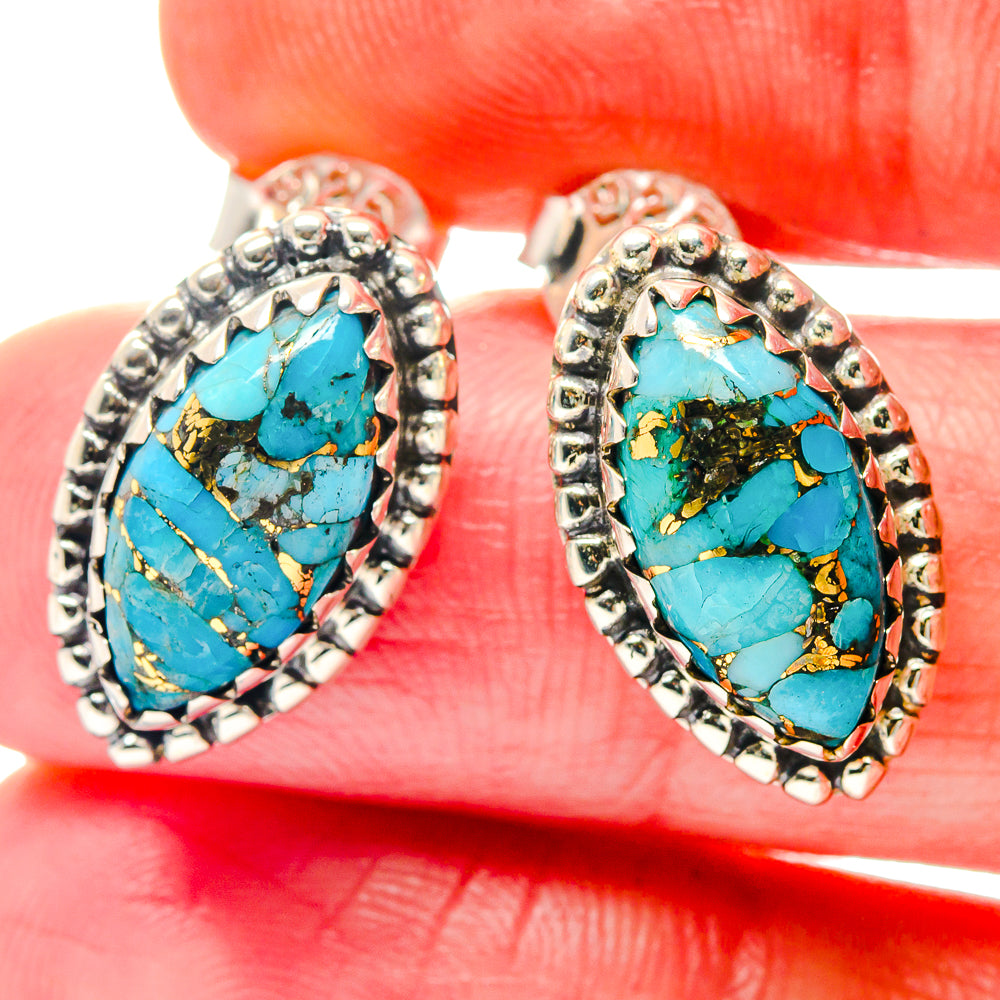 Blue Copper Composite Turquoise Earrings handcrafted by Anasilvercos - EARR423275
