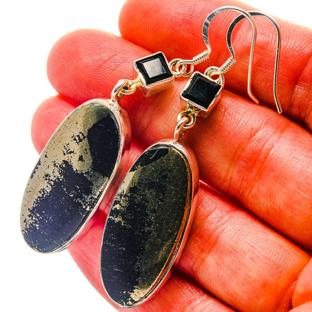 Pyrite In Black Onyx Earrings handcrafted by Anasilvercos - EARR423286