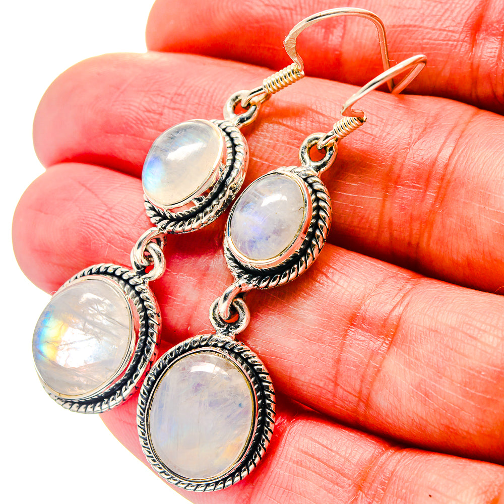 Rainbow Moonstone Earrings handcrafted by Anasilvercos - EARR423298