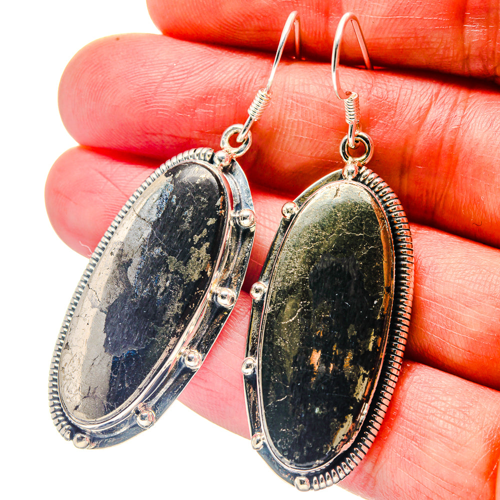 Pyrite In Black Onyx Earrings handcrafted by Anasilvercos - EARR423314