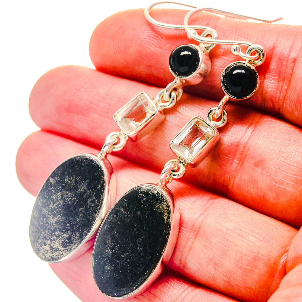 Pyrite In Black Onyx Earrings handcrafted by Anasilvercos - EARR423317