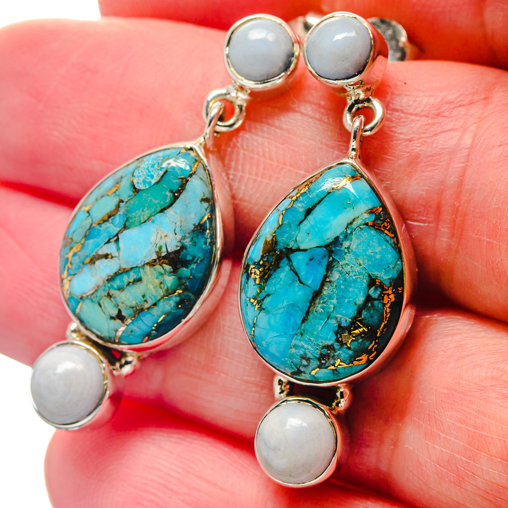 Blue Copper Composite Turquoise Earrings handcrafted by Anasilvercos - EARR423329