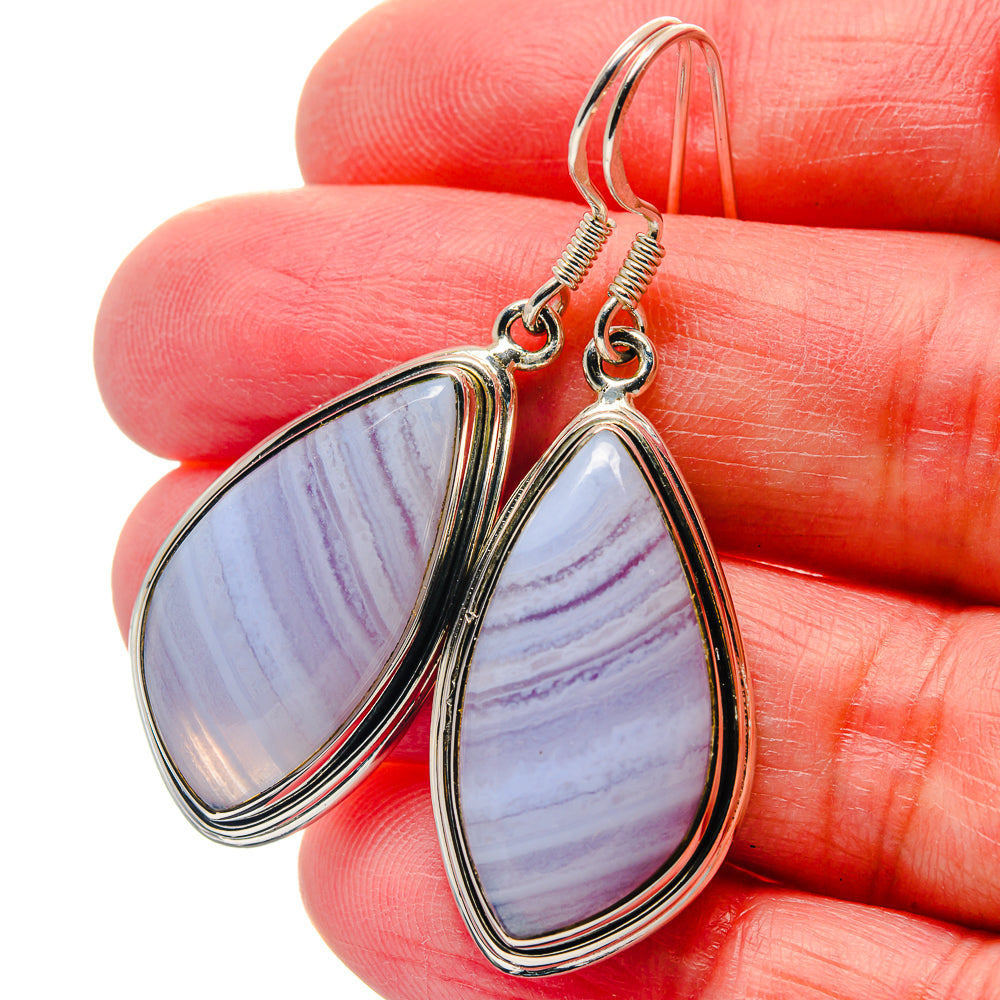 Blue Lace Agate Earrings handcrafted by Anasilvercos - EARR423330