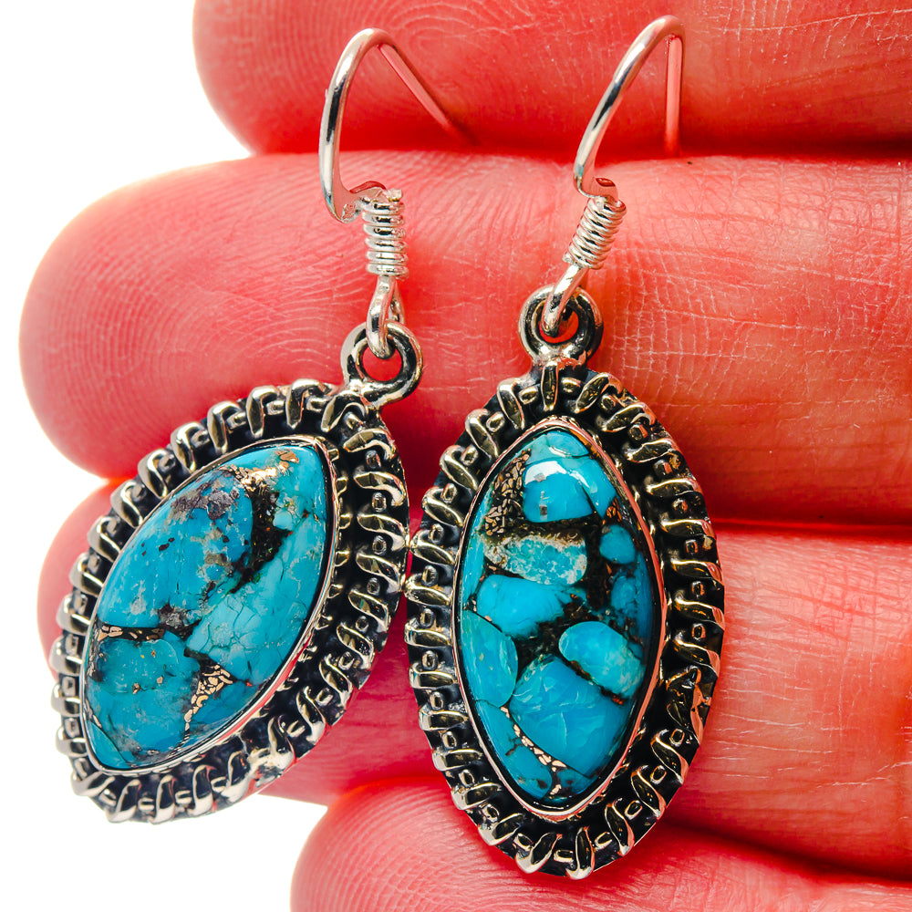 Blue Copper Composite Turquoise Earrings handcrafted by Anasilvercos - EARR423332