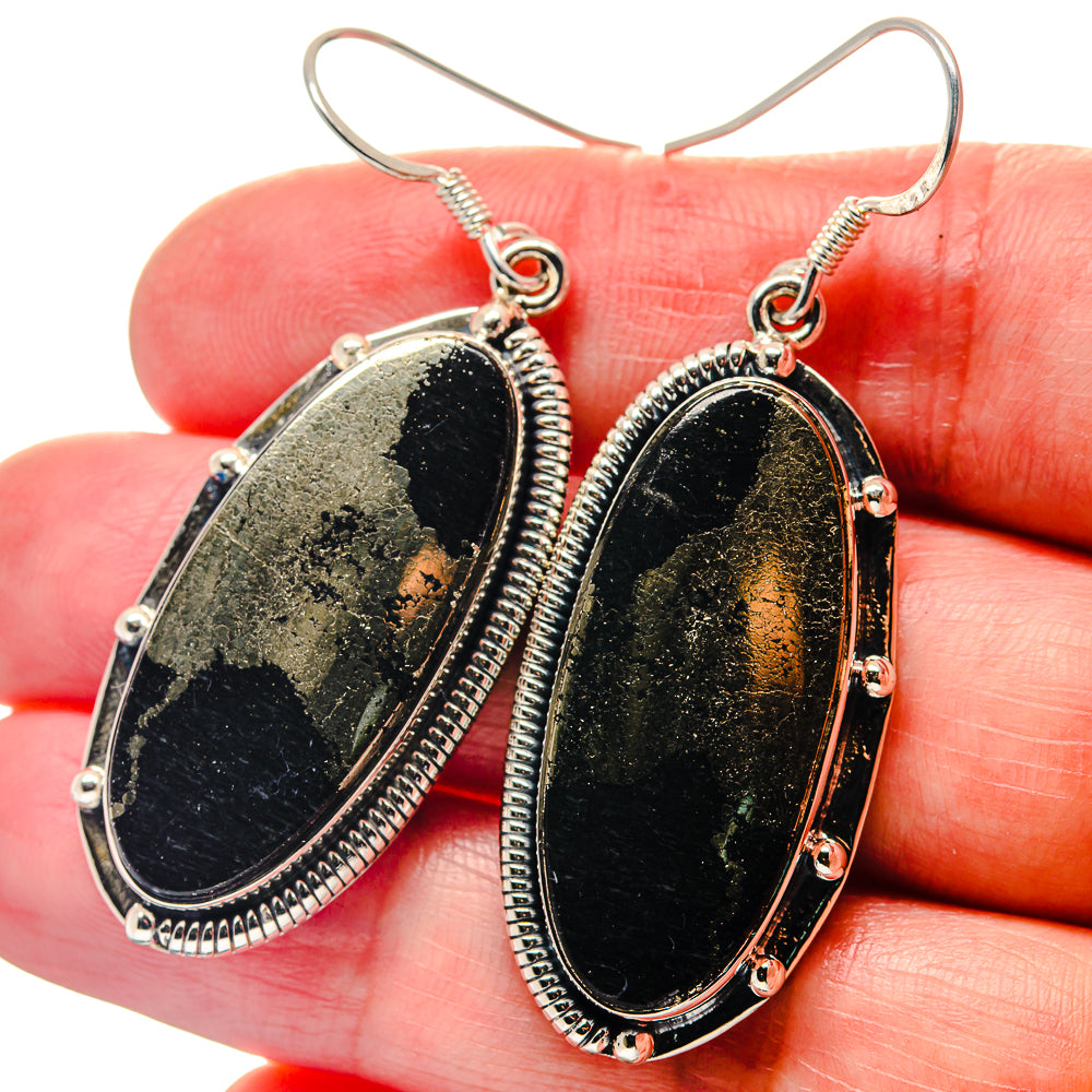 Pyrite In Black Onyx Earrings handcrafted by Anasilvercos - EARR423351