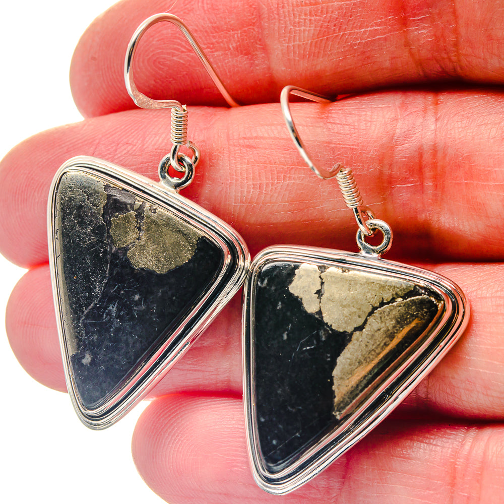 Pyrite In Black Onyx Earrings handcrafted by Anasilvercos - EARR423381