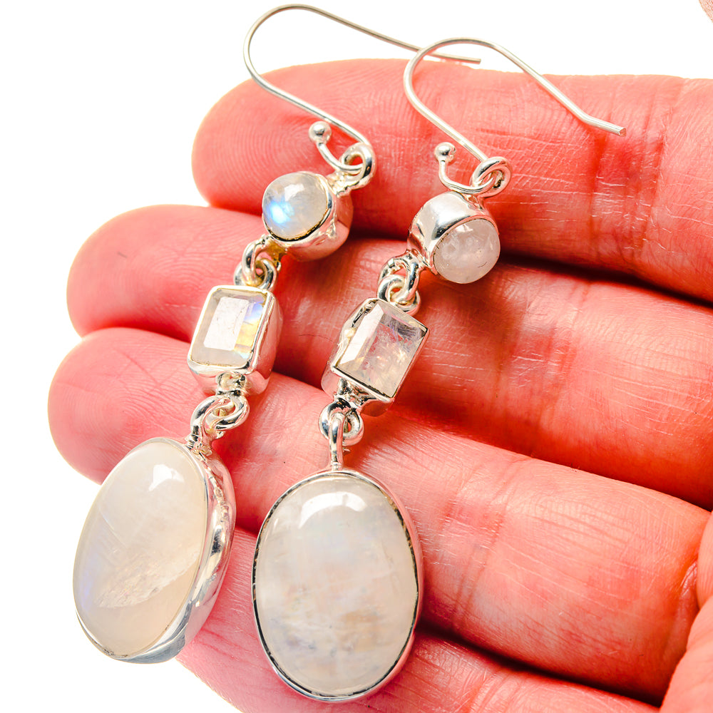 Rainbow Moonstone Earrings handcrafted by Anasilvercos - EARR423416