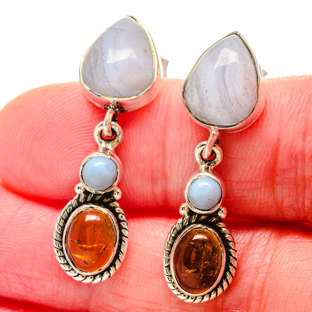 Crazy Lace Agate, Carnelian Pendants handcrafted by Anasilvercos - EARR423438
