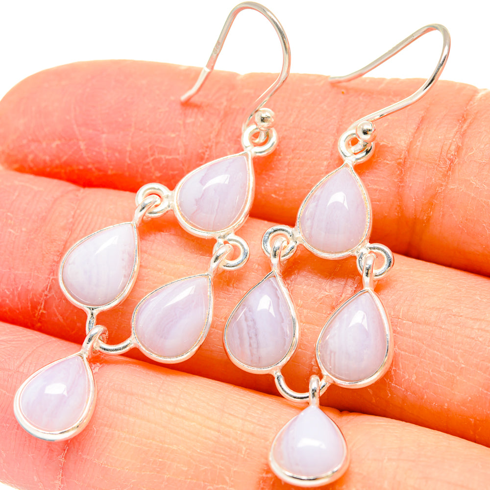 Blue Lace Agate Earrings handcrafted by Anasilvercos - EARR423912