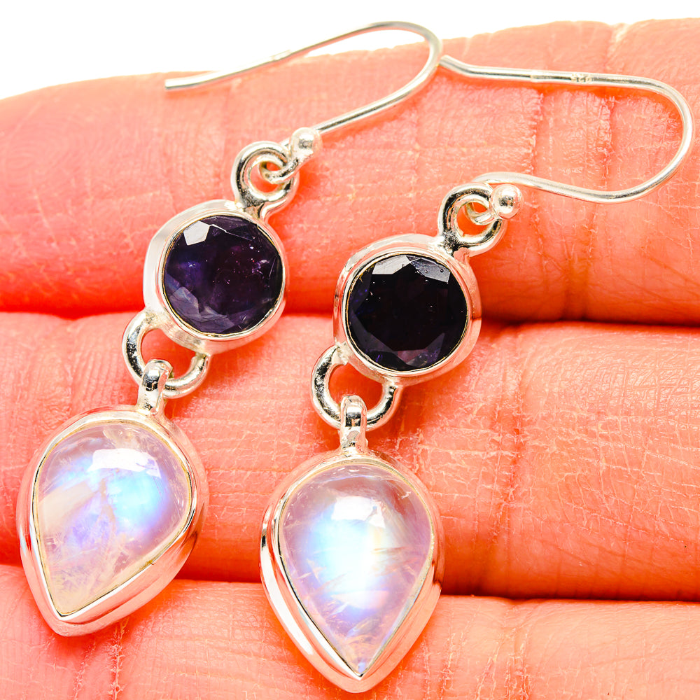 Rainbow Moonstone Earrings handcrafted by Anasilvercos - EARR424011