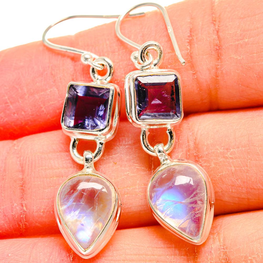 Rainbow Moonstone Earrings handcrafted by Anasilvercos - EARR424013
