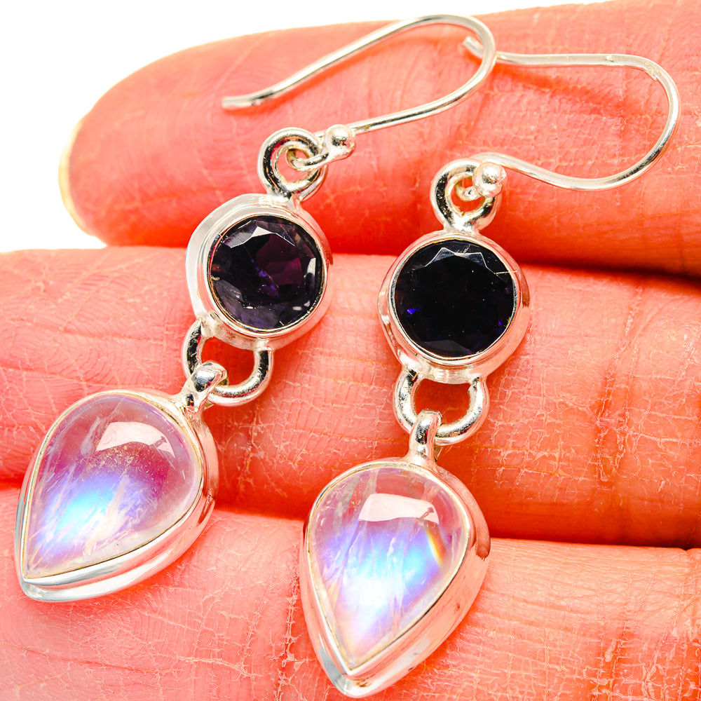 Rainbow Moonstone Earrings handcrafted by Anasilvercos - EARR424034