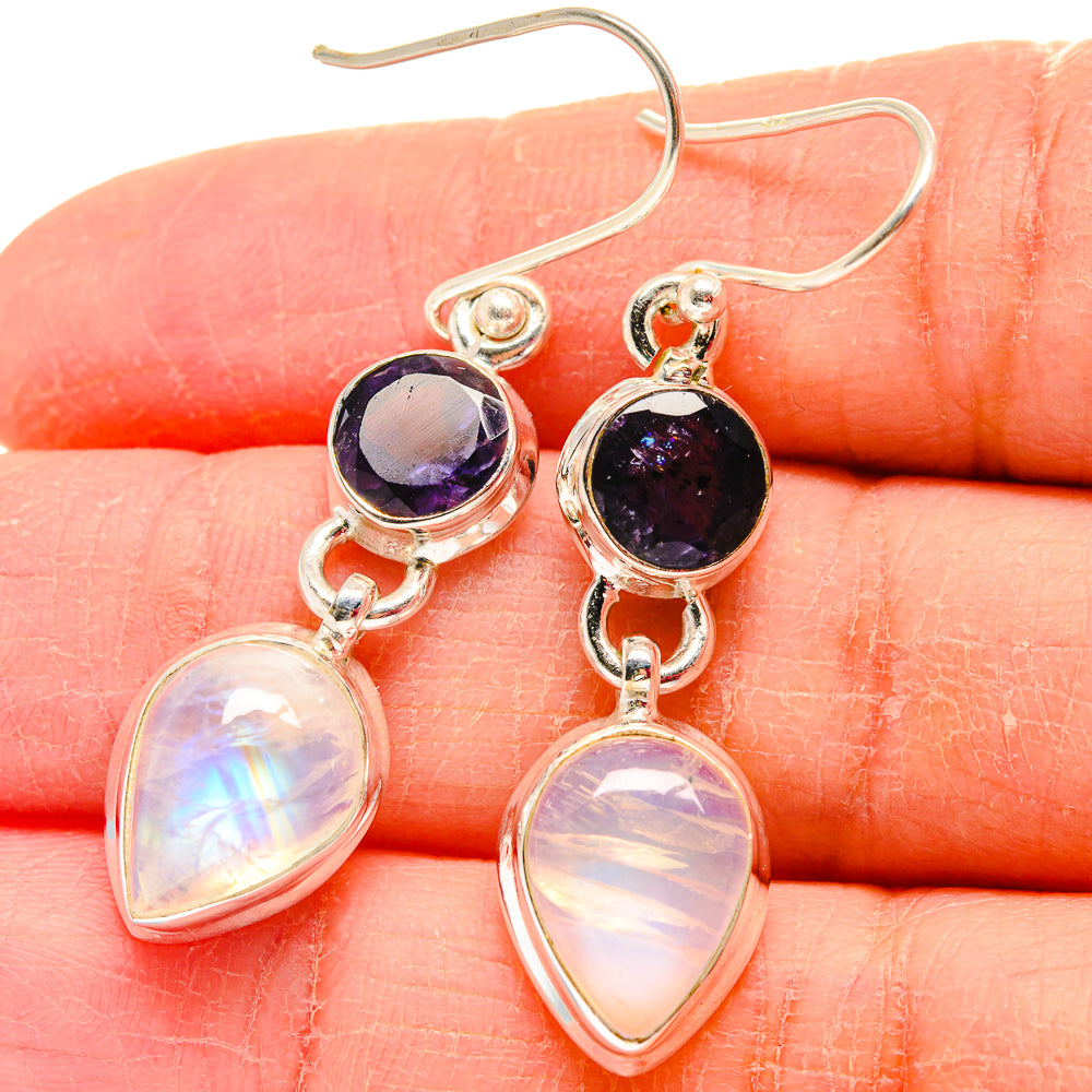 Rainbow Moonstone Earrings handcrafted by Anasilvercos - EARR424037