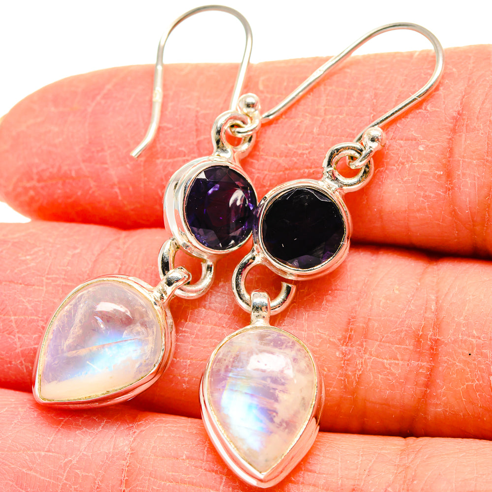 Rainbow Moonstone Earrings handcrafted by Anasilvercos - EARR424053