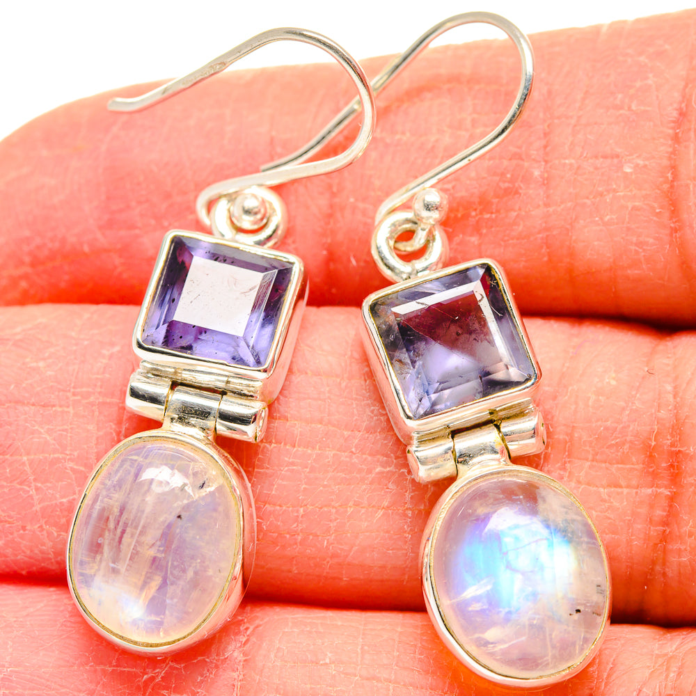 Rainbow Moonstone Earrings handcrafted by Anasilvercos - EARR424061