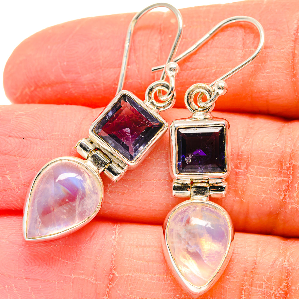 Rainbow Moonstone Earrings handcrafted by Anasilvercos - EARR424098