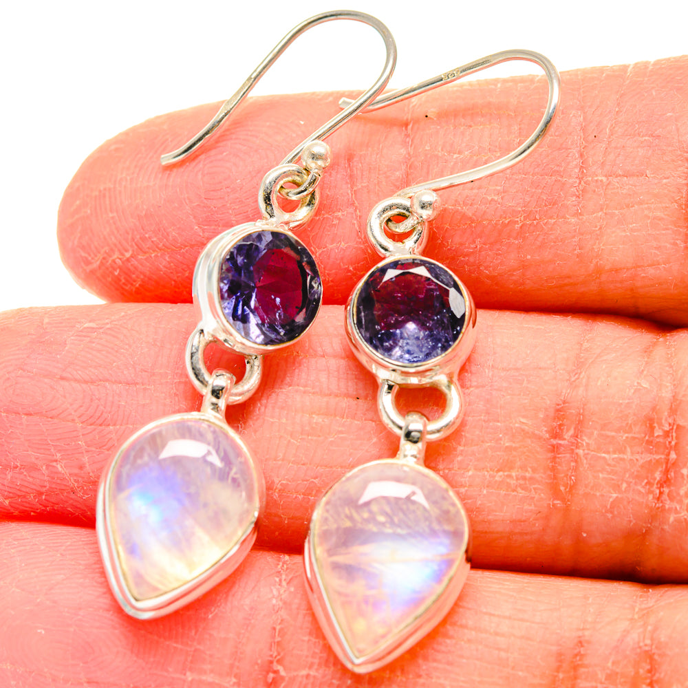 Rainbow Moonstone Earrings handcrafted by Anasilvercos - EARR424106