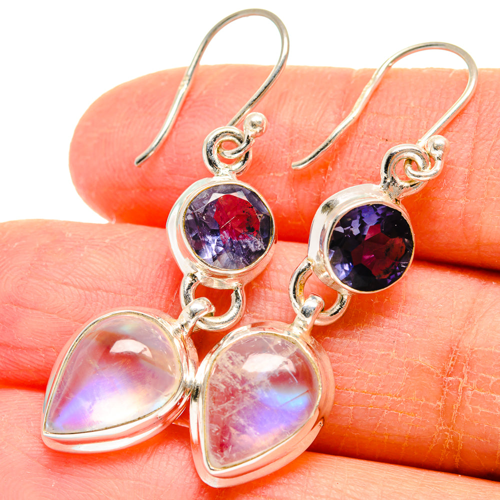 Rainbow Moonstone Earrings handcrafted by Anasilvercos - EARR424123