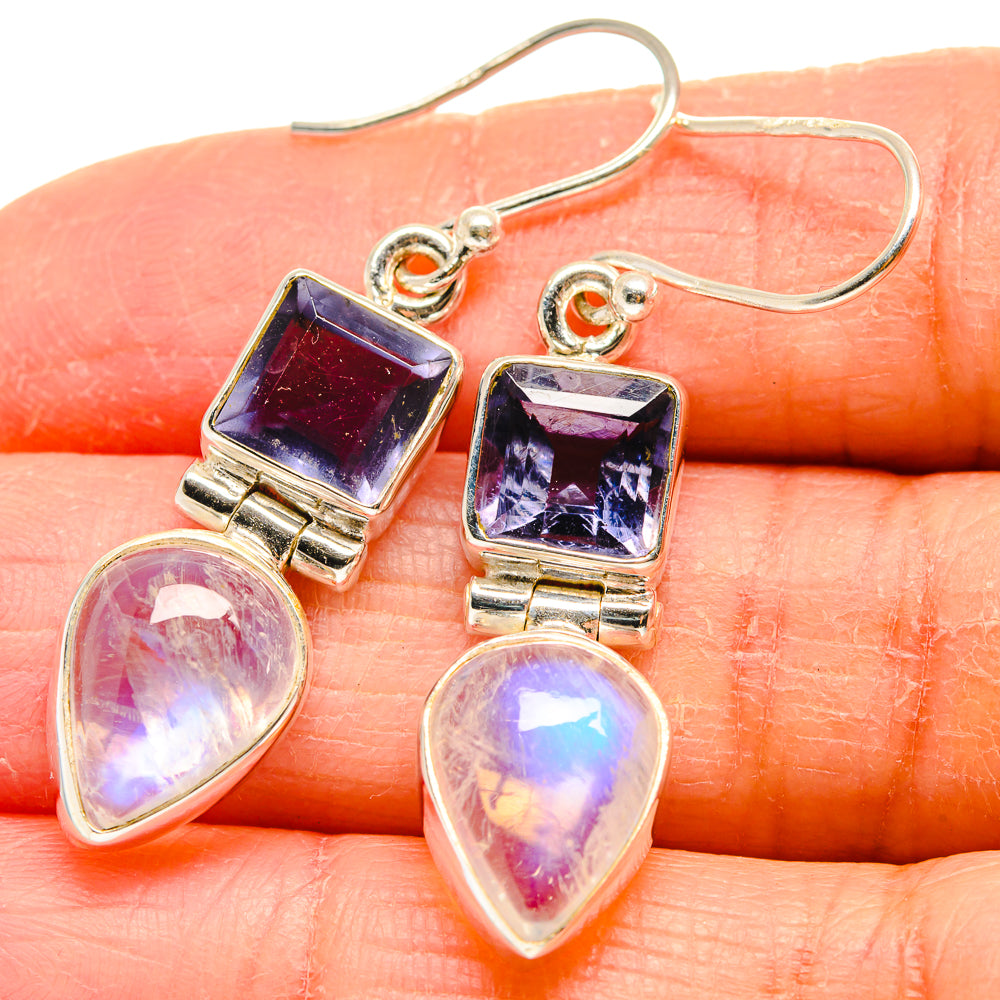 Rainbow Moonstone Earrings handcrafted by Anasilvercos - EARR424355