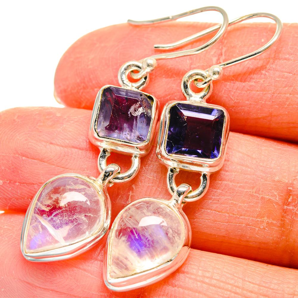 Rainbow Moonstone Earrings handcrafted by Anasilvercos - EARR424364