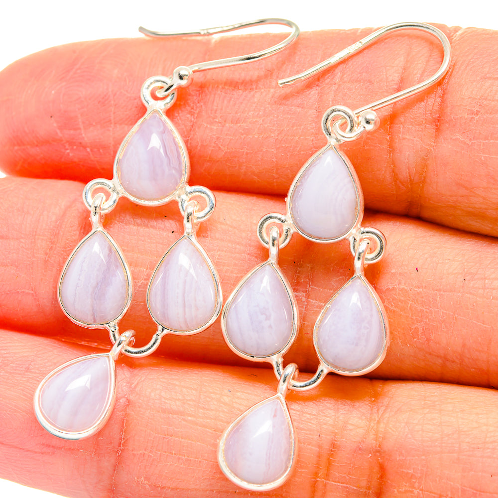 Blue Lace Agate Earrings handcrafted by Anasilvercos - EARR424372