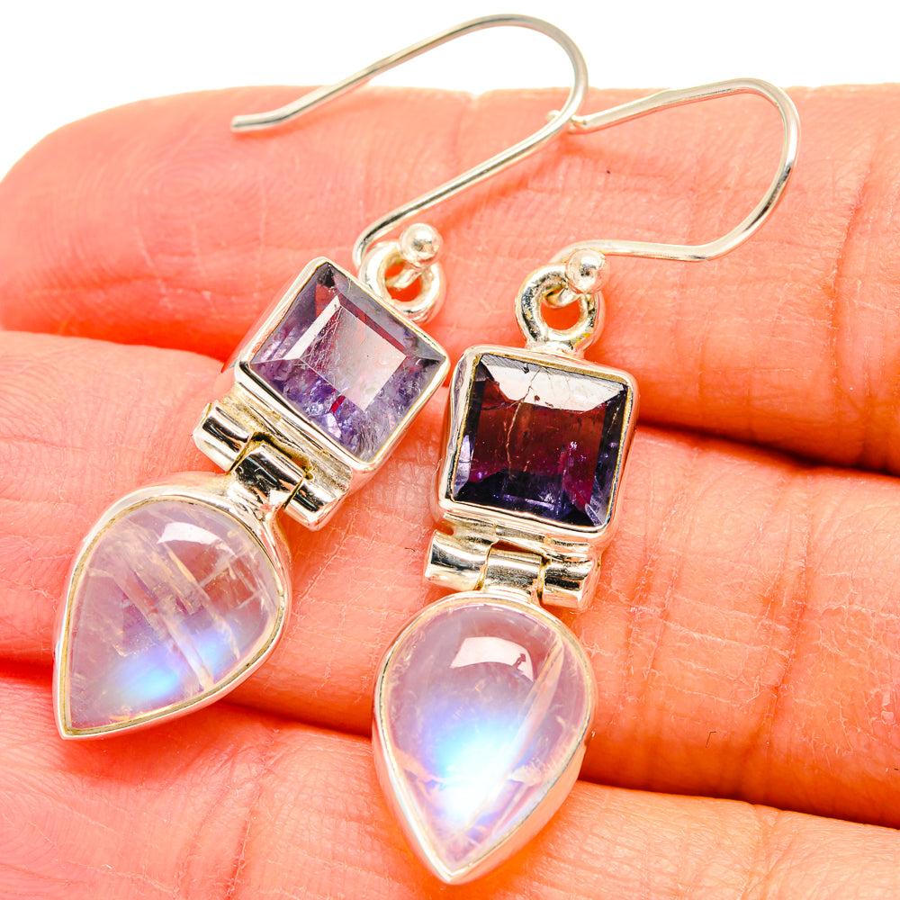 Rainbow Moonstone Earrings handcrafted by Anasilvercos - EARR424417