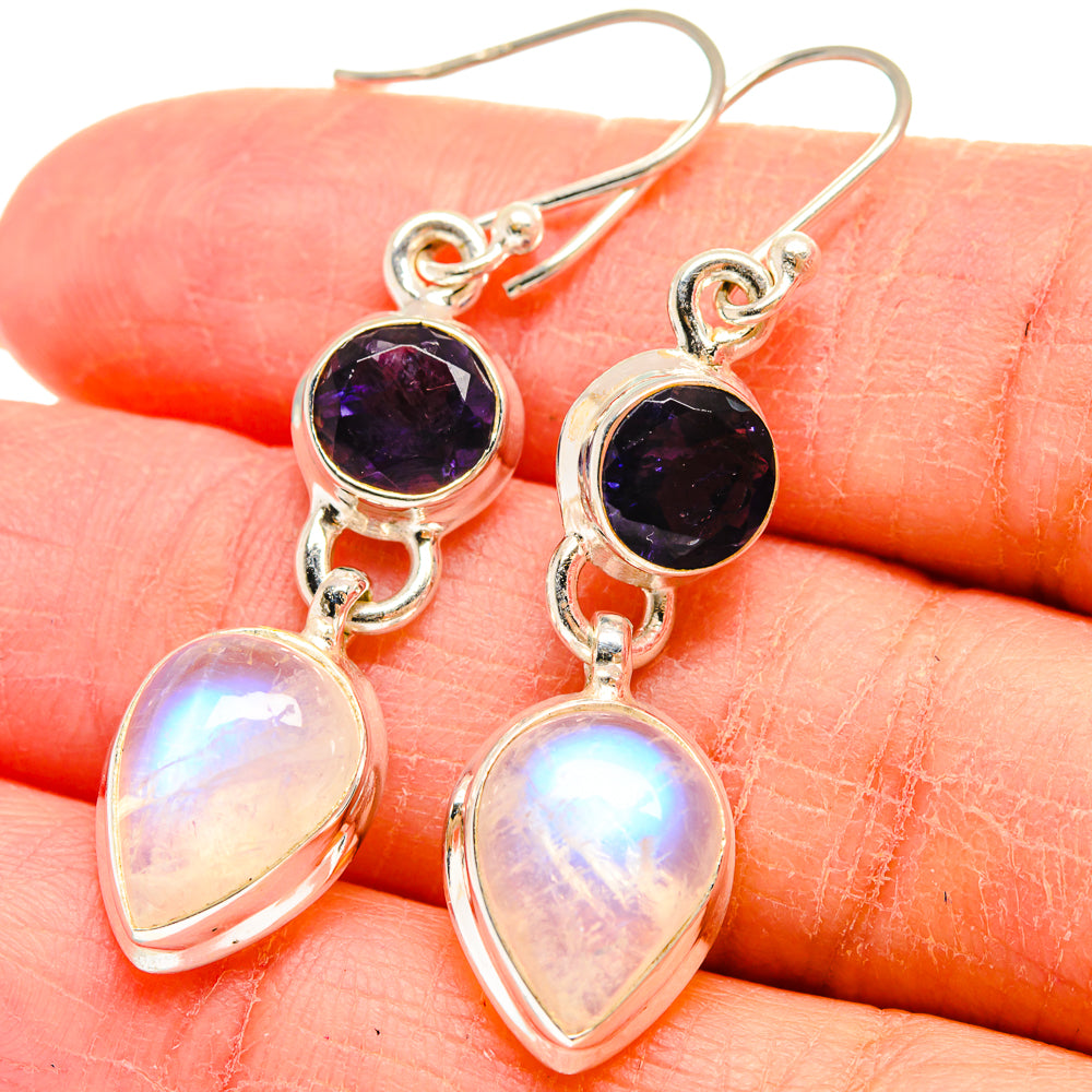 Rainbow Moonstone Earrings handcrafted by Anasilvercos - EARR424518