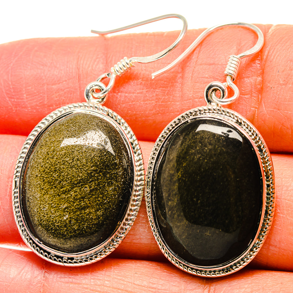 Gold Sheen Obsidian Earrings handcrafted by Anasilvercos - EARR424613