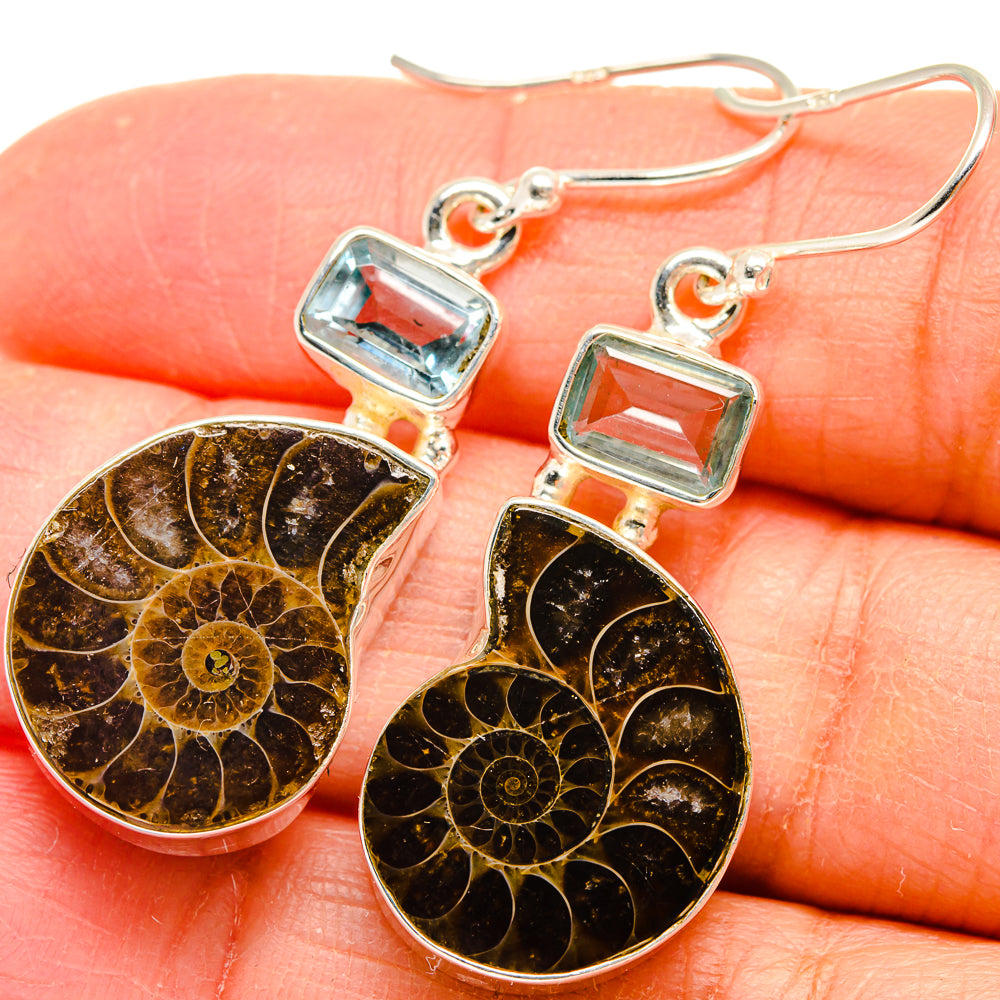 Ammonite Fossil Earrings handcrafted by Anasilvercos - EARR424628