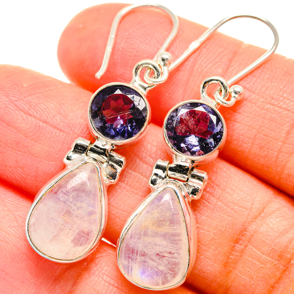Rainbow Moonstone, Tanzanite Earrings handcrafted by Anasilvercos - EARR424672