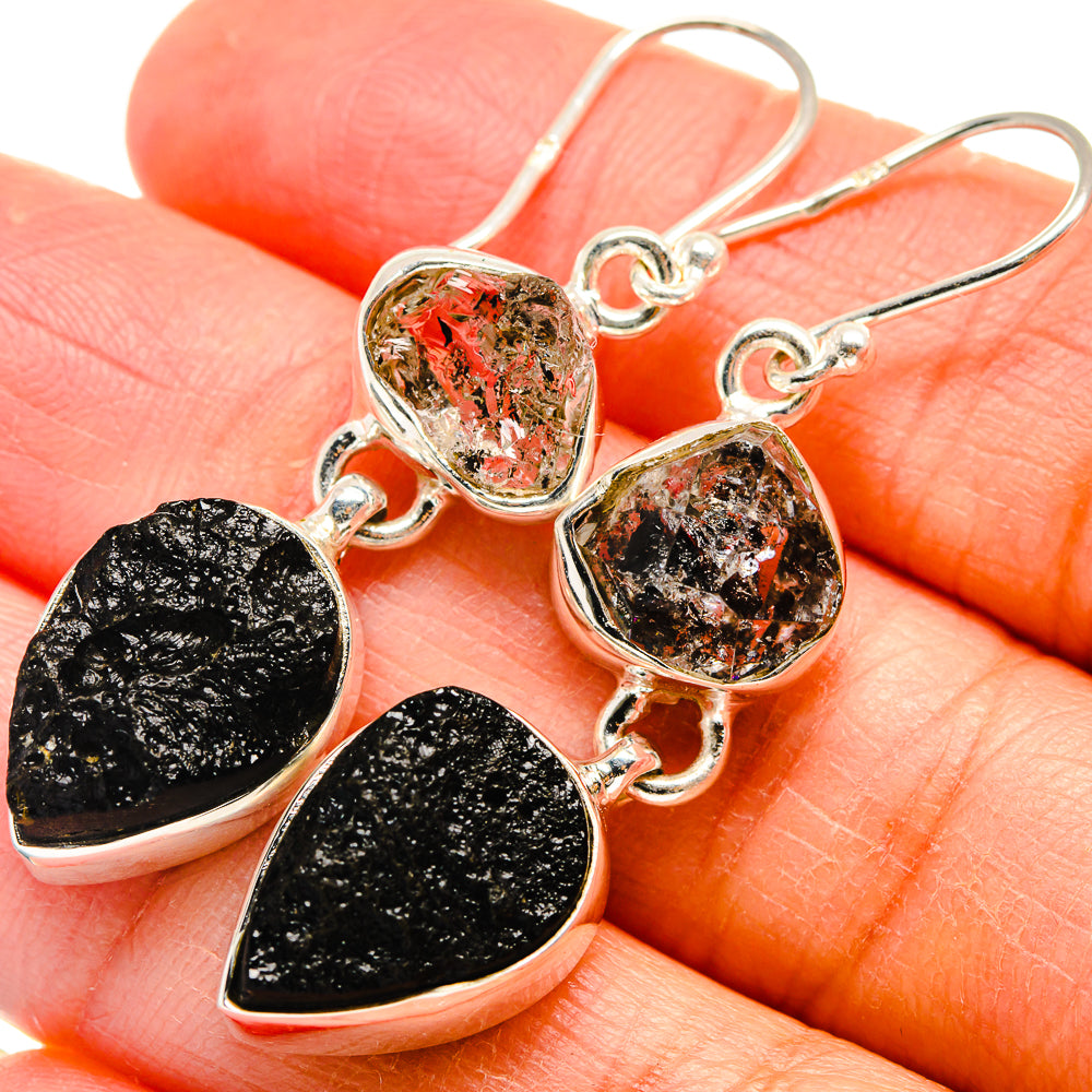 Tektite, Herkimer Diamond Earrings handcrafted by Anasilvercos - EARR424673