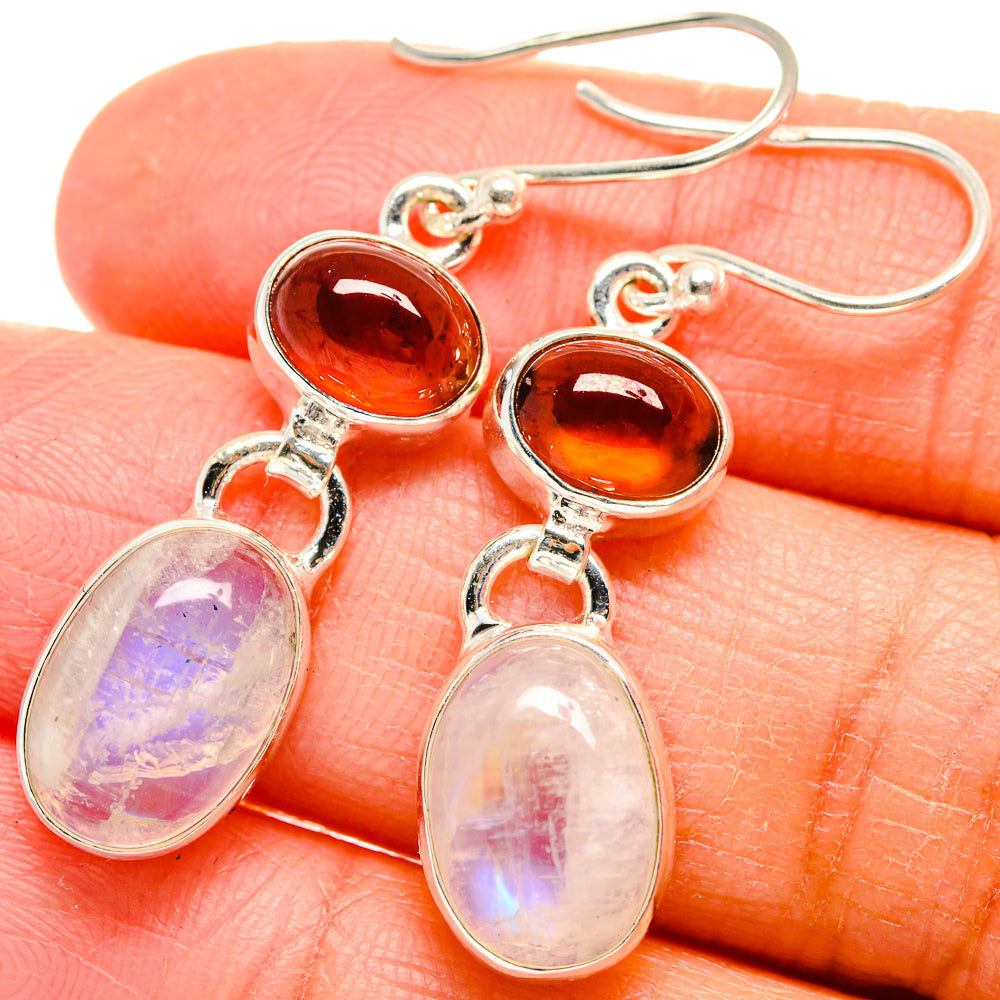 Rainbow Moonstone, Carnelian Earrings handcrafted by Anasilvercos - EARR424674